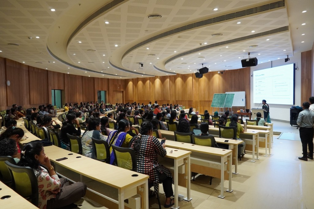 A wide view of the lecture hall during the session