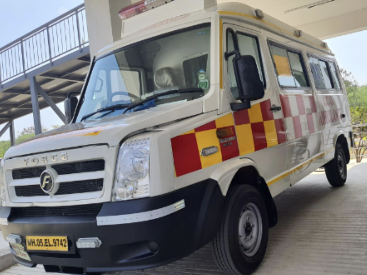 ICU ambulance parked near hostel area