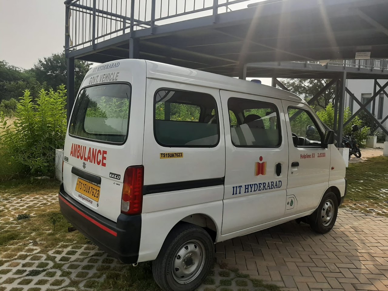 Basic life support (BLS) ambulance parked near hospital